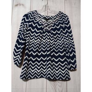 I.N‎ Studio Shirt Ladies Small Navy White 3/4 Sleeve